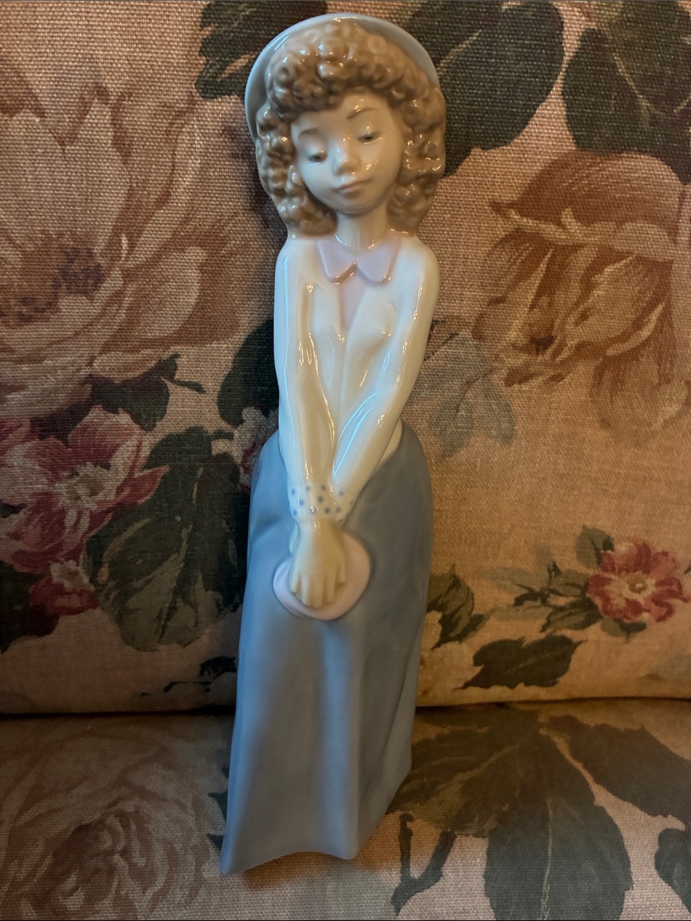 Lladro Porcelain Girl Figurine in Light Blue and Cream